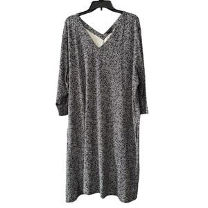 J Jill Black White Printed 3/4 Sleeve Midi Dress w/ Pockets Size 4X Stretchy